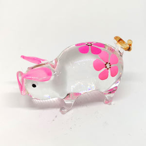 Glass Pig Flower Painted, Pink หมู