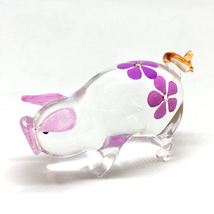 Glass Pig Flower Painted, Purple หมู