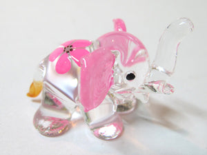 Tiny Glass Elephant Flower Painted Size SS